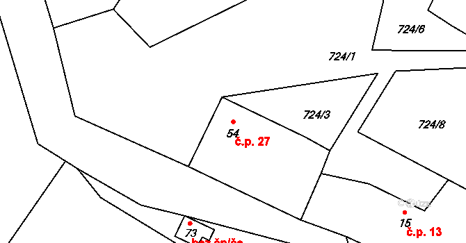Bratronice 27 na parcele st. 54 v KÚ Bratronice, Katastrální mapa
