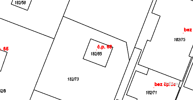 Konětopy 68, Milín na parcele st. 182/85 v KÚ Konětopy u Příbramě, Katastrální mapa