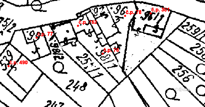 Tvrdonice 76 na parcele st. 98/1 v KÚ Tvrdonice, Katastrální mapa