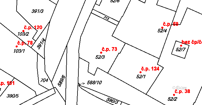 Tučapy 73, Holešov na parcele st. 52/3 v KÚ Tučapy u Holešova, Katastrální mapa