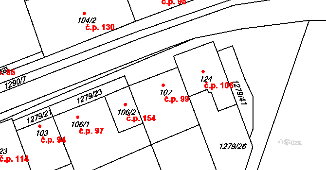 Plenkovice 99 na parcele st. 107 v KÚ Plenkovice, Katastrální mapa