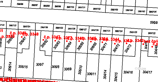 Znojmo 3345 na parcele st. 306/65 v KÚ Znojmo-Louka, Katastrální mapa