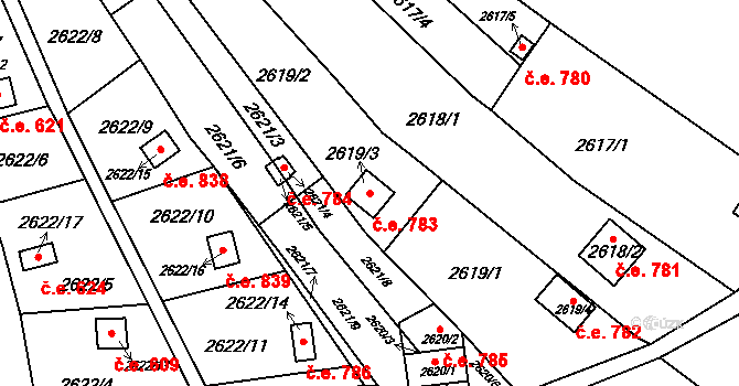 Přerov I-Město 783, Přerov na parcele st. 2619/3 v KÚ Přerov, Katastrální mapa