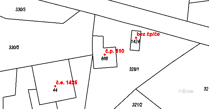 Polubný 510, Kořenov na parcele st. 868 v KÚ Polubný, Katastrální mapa