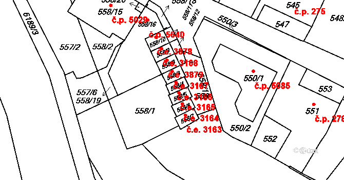 Jihlava 3166 na parcele st. 558/4 v KÚ Jihlava, Katastrální mapa