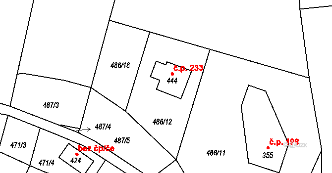 Guty 233, Třinec na parcele st. 444 v KÚ Guty, Katastrální mapa