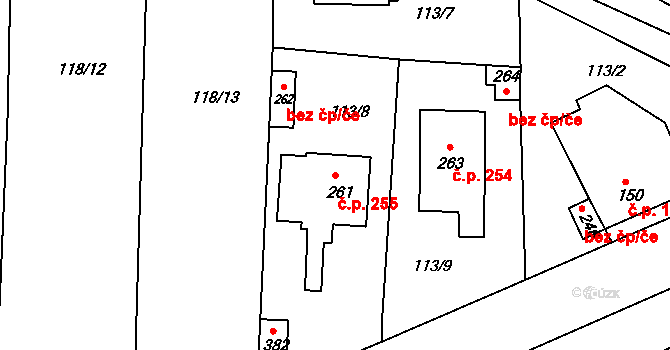 Braškov 255 na parcele st. 261 v KÚ Braškov, Katastrální mapa