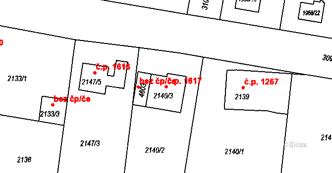 Čelákovice 1617 na parcele st. 2140/3 v KÚ Čelákovice, Katastrální mapa