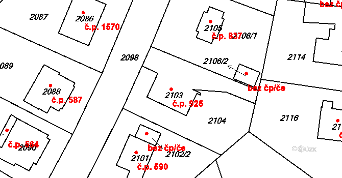 Roztoky 925 na parcele st. 2103 v KÚ Roztoky u Prahy, Katastrální mapa