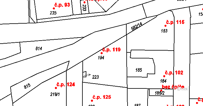Stehelčeves 119 na parcele st. 194 v KÚ Stehelčeves, Katastrální mapa
