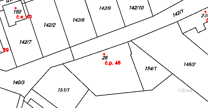 Neratov 46 na parcele st. 28 v KÚ Neratov, Katastrální mapa