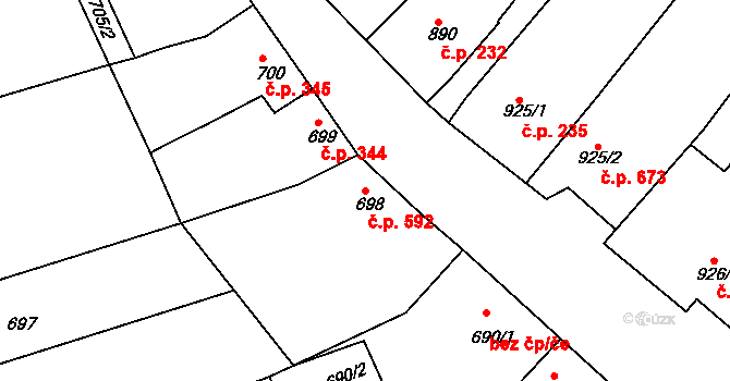 Šardice 592 na parcele st. 698 v KÚ Šardice, Katastrální mapa