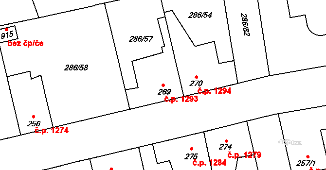 Švermov 1293, Kladno na parcele st. 269 v KÚ Hnidousy, Katastrální mapa