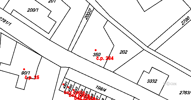 Václavice 284, Hrádek nad Nisou na parcele st. 350 v KÚ Václavice u Hrádku nad Nisou, Katastrální mapa