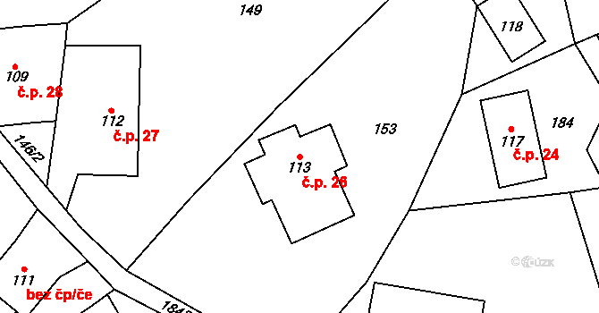 Bozkov 26 na parcele st. 113 v KÚ Bozkov, Katastrální mapa