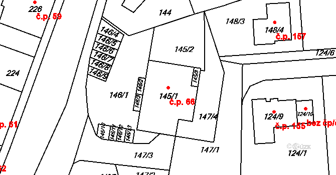 Horní Lhota 66, Blansko na parcele st. 145/1 v KÚ Horní Lhota u Blanska, Katastrální mapa