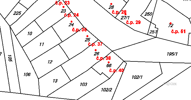 Tážaly 38, Kožušany-Tážaly na parcele st. 26 v KÚ Tážaly, Katastrální mapa