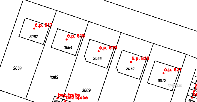 Mimoň I 619, Mimoň na parcele st. 3068 v KÚ Mimoň, Katastrální mapa
