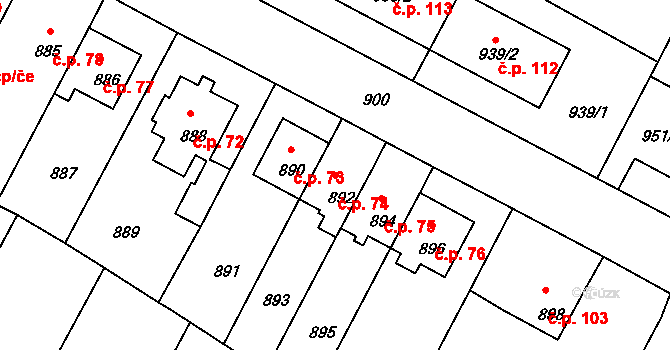 Mimoň V 74, Mimoň na parcele st. 892 v KÚ Mimoň, Katastrální mapa