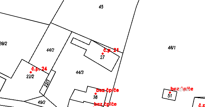 Těchobuzice 21, Ploskovice na parcele st. 27 v KÚ Těchobuzice, Katastrální mapa