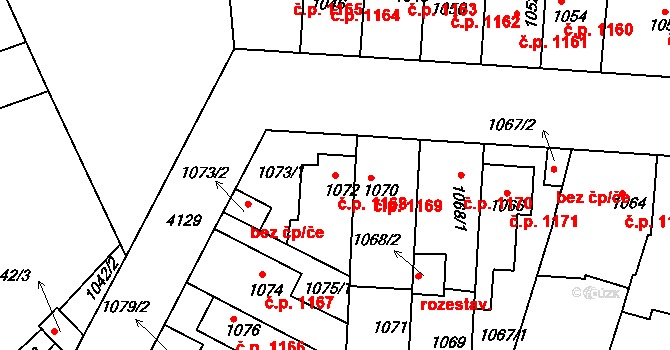 Roudnice nad Labem 1168 na parcele st. 1072 v KÚ Roudnice nad Labem, Katastrální mapa