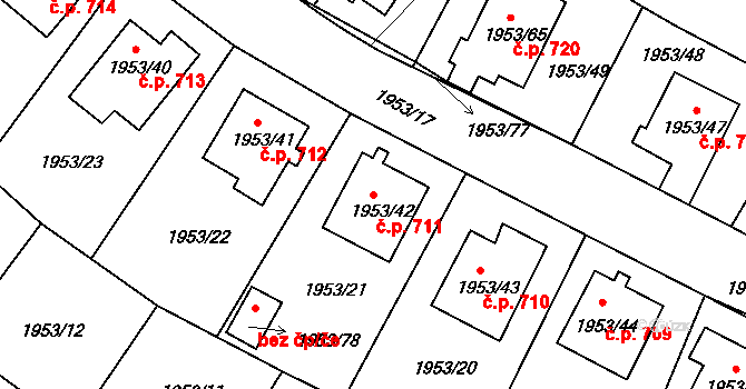 Semily 711 na parcele st. 1953/42 v KÚ Semily, Katastrální mapa