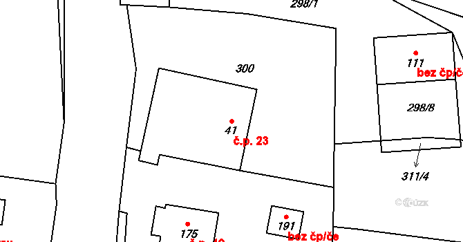 Mohuřice 23, Slavče na parcele st. 41 v KÚ Mohuřice, Katastrální mapa