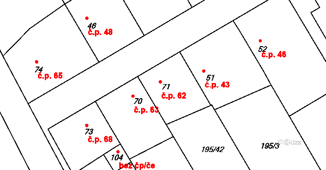 Černíky 62 na parcele st. 71 v KÚ Černíky, Katastrální mapa
