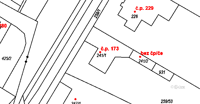 Loučeň 173 na parcele st. 241/1 v KÚ Loučeň, Katastrální mapa