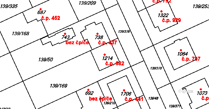 Podklášteří 682, Třebíč na parcele st. 1214 v KÚ Podklášteří, Katastrální mapa
