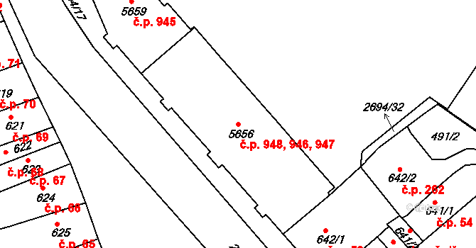 Chrudim II 946,947,948, Chrudim na parcele st. 5656 v KÚ Chrudim, Katastrální mapa
