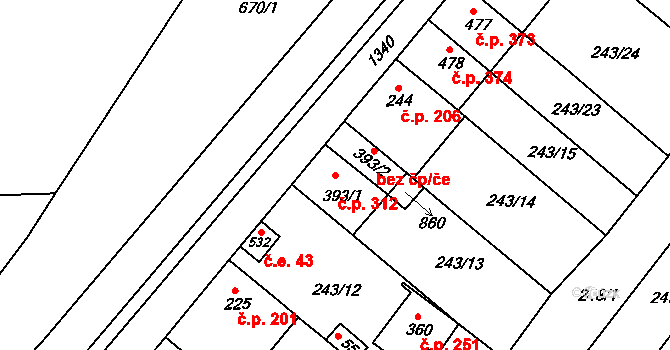 Sady 312, Uherské Hradiště na parcele st. 393/1 v KÚ Sady, Katastrální mapa