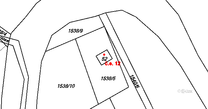 Litoradlice 12, Temelín na parcele st. 52 v KÚ Litoradlice, Katastrální mapa