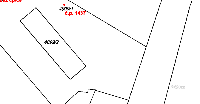 Teplice 1437 na parcele st. 4099/1 v KÚ Teplice, Katastrální mapa