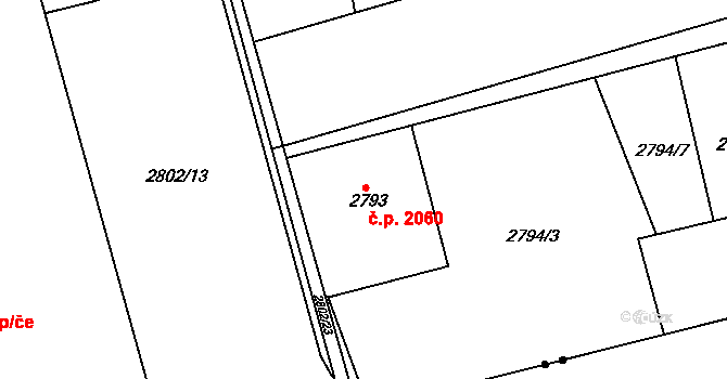 Teplice 2060 na parcele st. 2793 v KÚ Teplice, Katastrální mapa