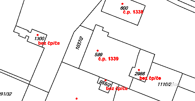 Nový Bydžov 1339 na parcele st. 599 v KÚ Nový Bydžov, Katastrální mapa