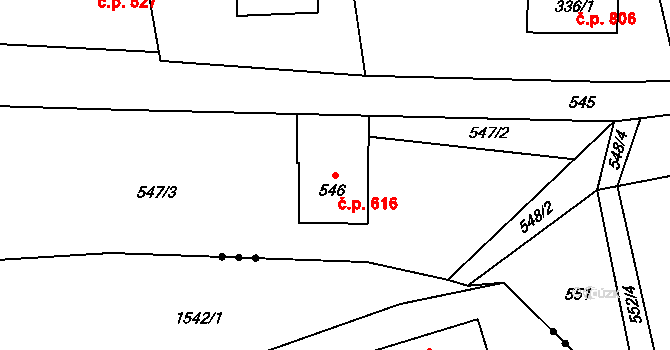Vendryně 616 na parcele st. 546 v KÚ Vendryně, Katastrální mapa