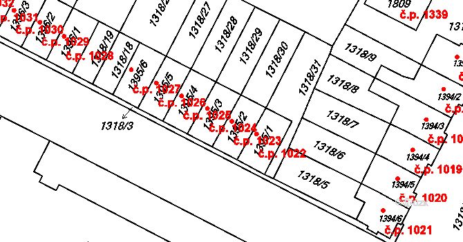 Litovel 1023 na parcele st. 1395/2 v KÚ Litovel, Katastrální mapa
