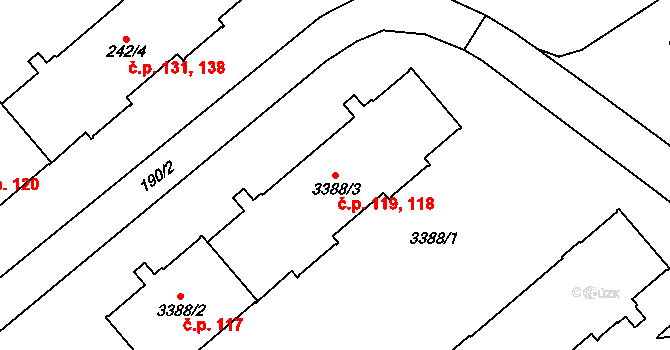 Sokolov 118,119 na parcele st. 3388/3 v KÚ Sokolov, Katastrální mapa
