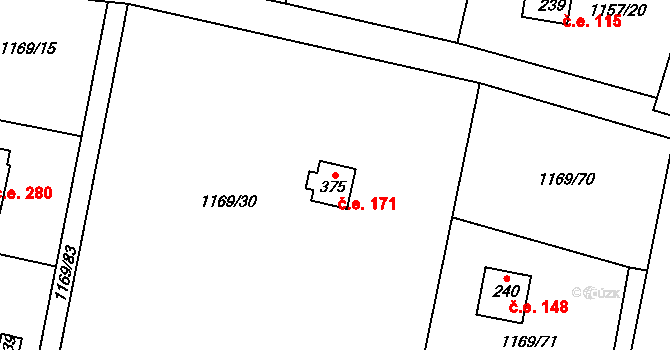 Hradové Střimelice 171, Stříbrná Skalice na parcele st. 375 v KÚ Hradové Střimelice, Katastrální mapa