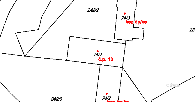 Poborovice 13, Bezděkov na parcele st. 74/1 v KÚ Bezděkov u Klatov, Katastrální mapa