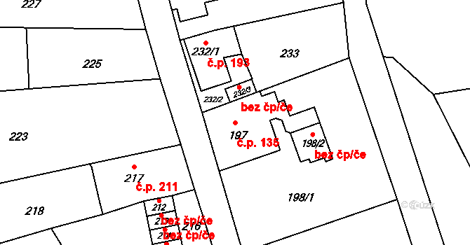 Jablůnka 135 na parcele st. 197 v KÚ Jablůnka, Katastrální mapa