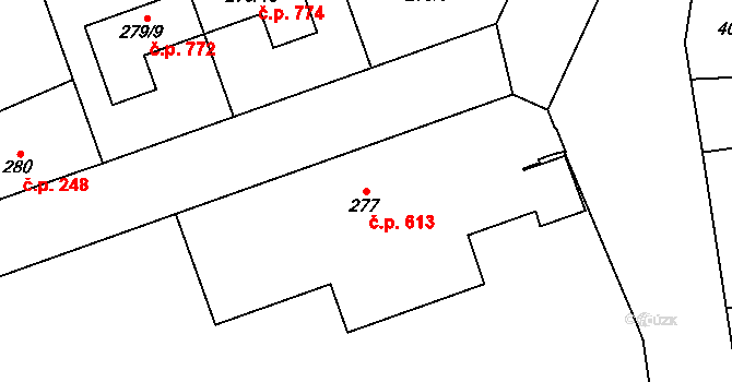 Řeporyje 613, Praha na parcele st. 277 v KÚ Řeporyje, Katastrální mapa