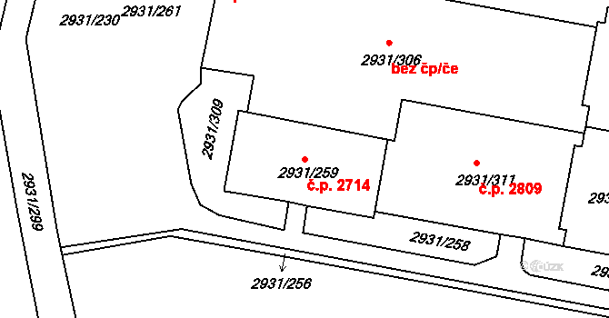 Žižkov 2714, Praha na parcele st. 2931/259 v KÚ Žižkov, Katastrální mapa