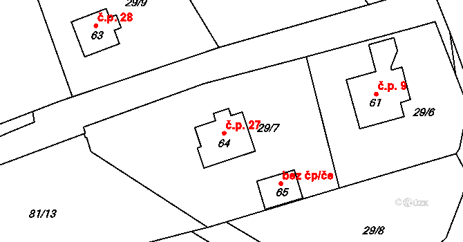 Suchdol 27, Prosenická Lhota na parcele st. 64 v KÚ Suchdol u Prosenické Lhoty, Katastrální mapa