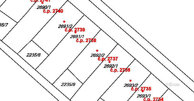 Hodonín 2737 na parcele st. 2692/2 v KÚ Hodonín, Katastrální mapa
