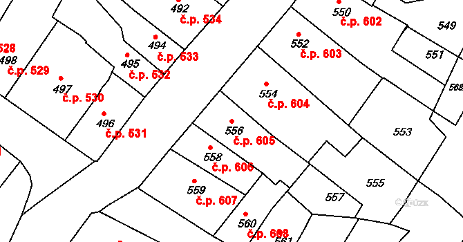 Česká Lípa 605 na parcele st. 556 v KÚ Česká Lípa, Katastrální mapa