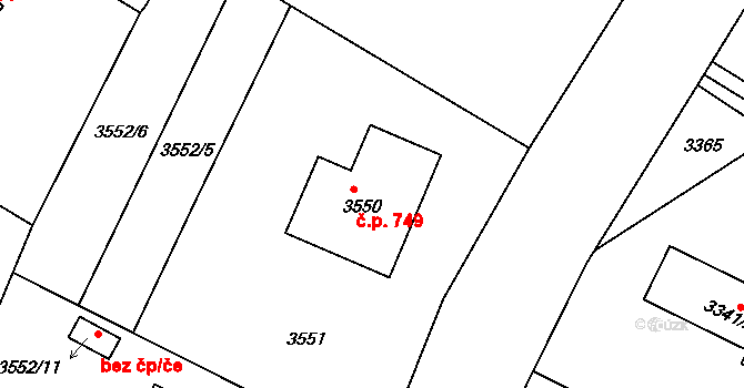 Rumburk 1 749, Rumburk na parcele st. 3550 v KÚ Rumburk, Katastrální mapa