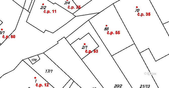 Litostrov 53 na parcele st. 2/1 v KÚ Litostrov, Katastrální mapa