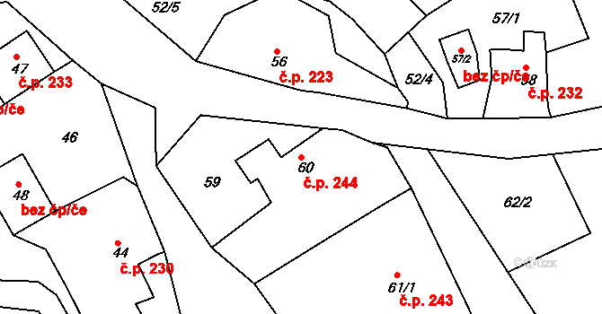 Český Újezd 244, Chlumec na parcele st. 60 v KÚ Český Újezd, Katastrální mapa